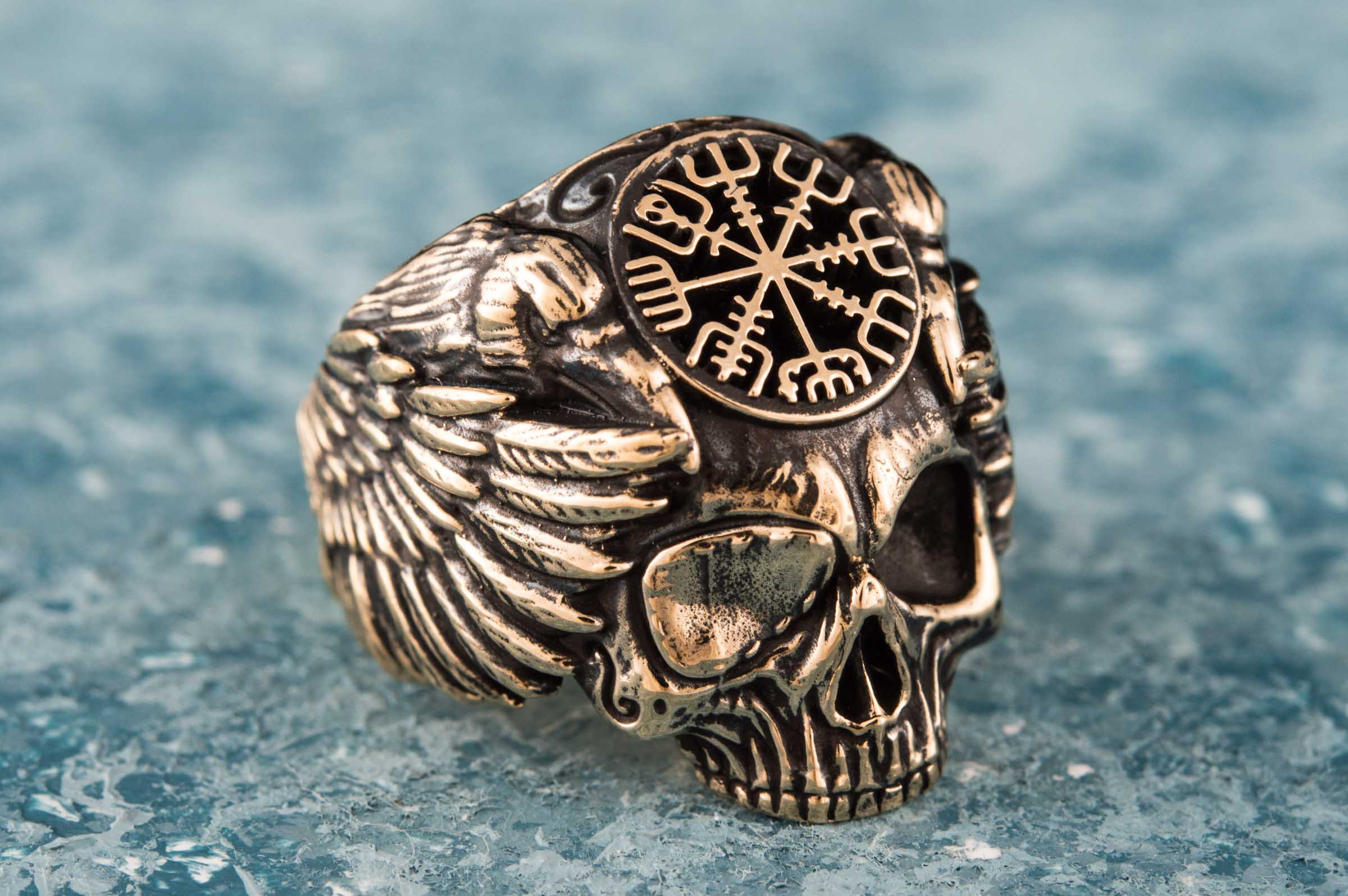 Odin Ring with Vegvisir Symbol Ring Bronze Unique Handmade Jewelry - vikingworkshop