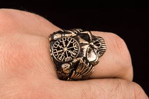 Odin Ring with Vegvisir Symbol Ring Bronze Unique Handmade Jewelry - vikingworkshop