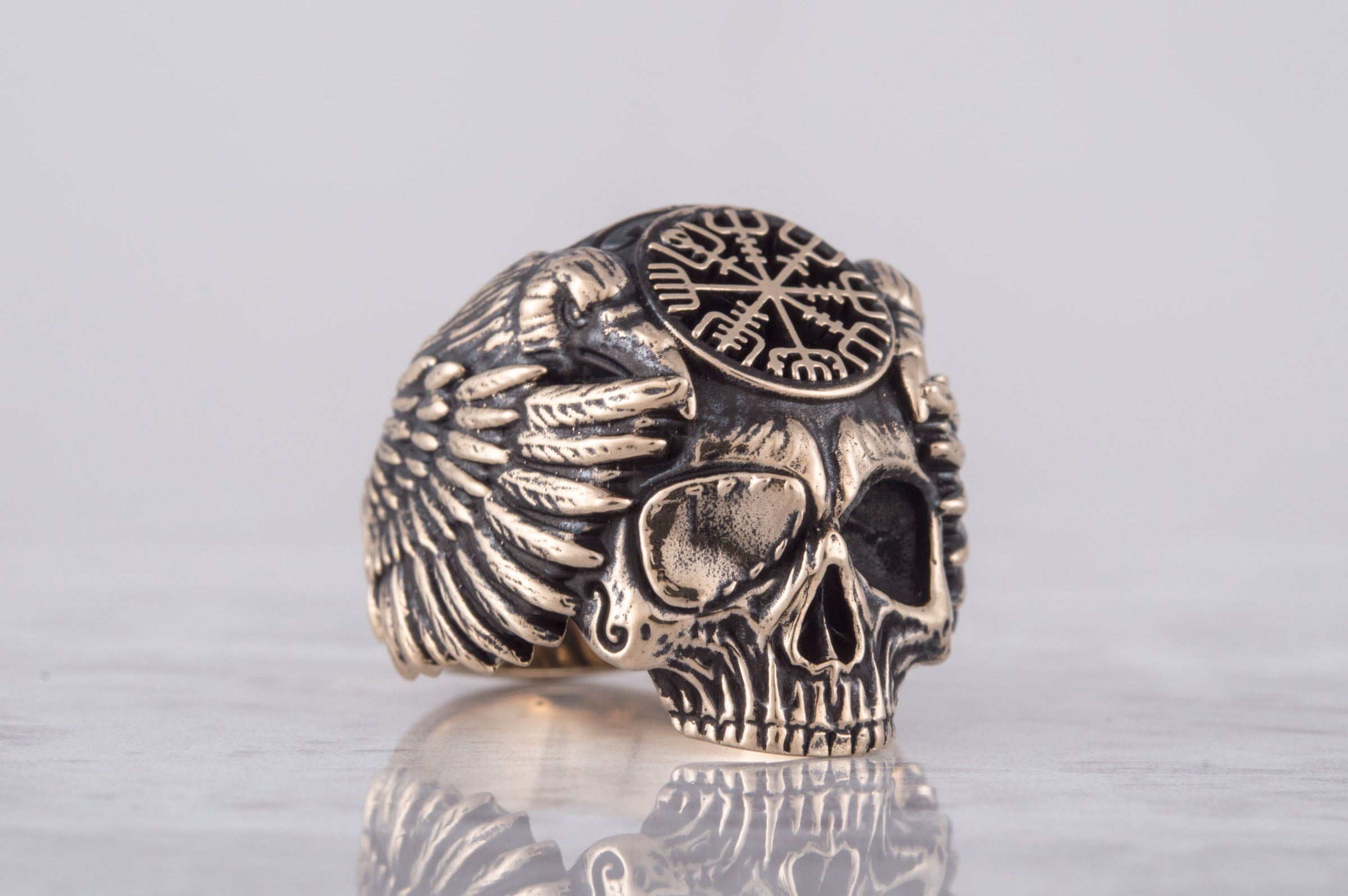 Odin Ring with Vegvisir Symbol Ring Bronze Unique Handmade Jewelry - vikingworkshop