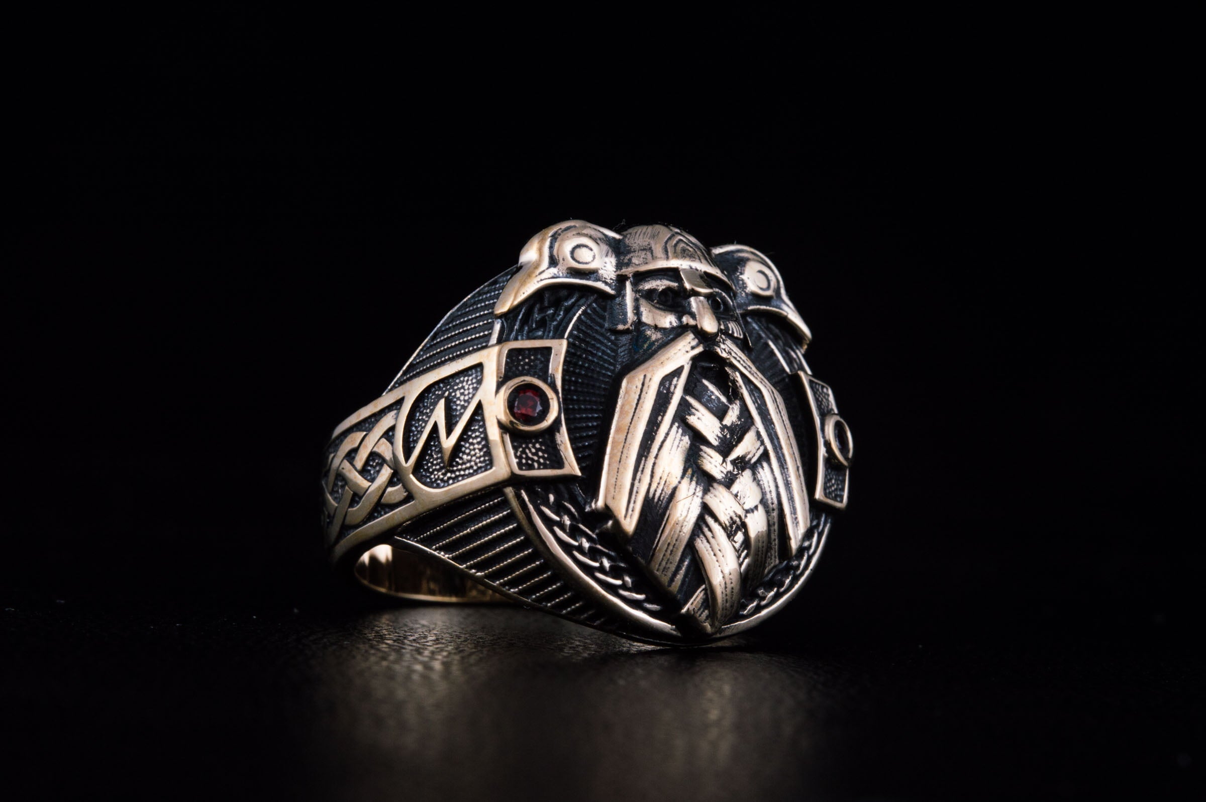 Ring with Odin and Raven Bronze Handcrafted Jewelry - vikingworkshop