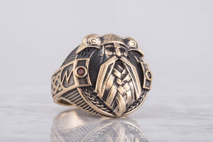 Ring with Odin and Raven Bronze Handcrafted Jewelry - vikingworkshop