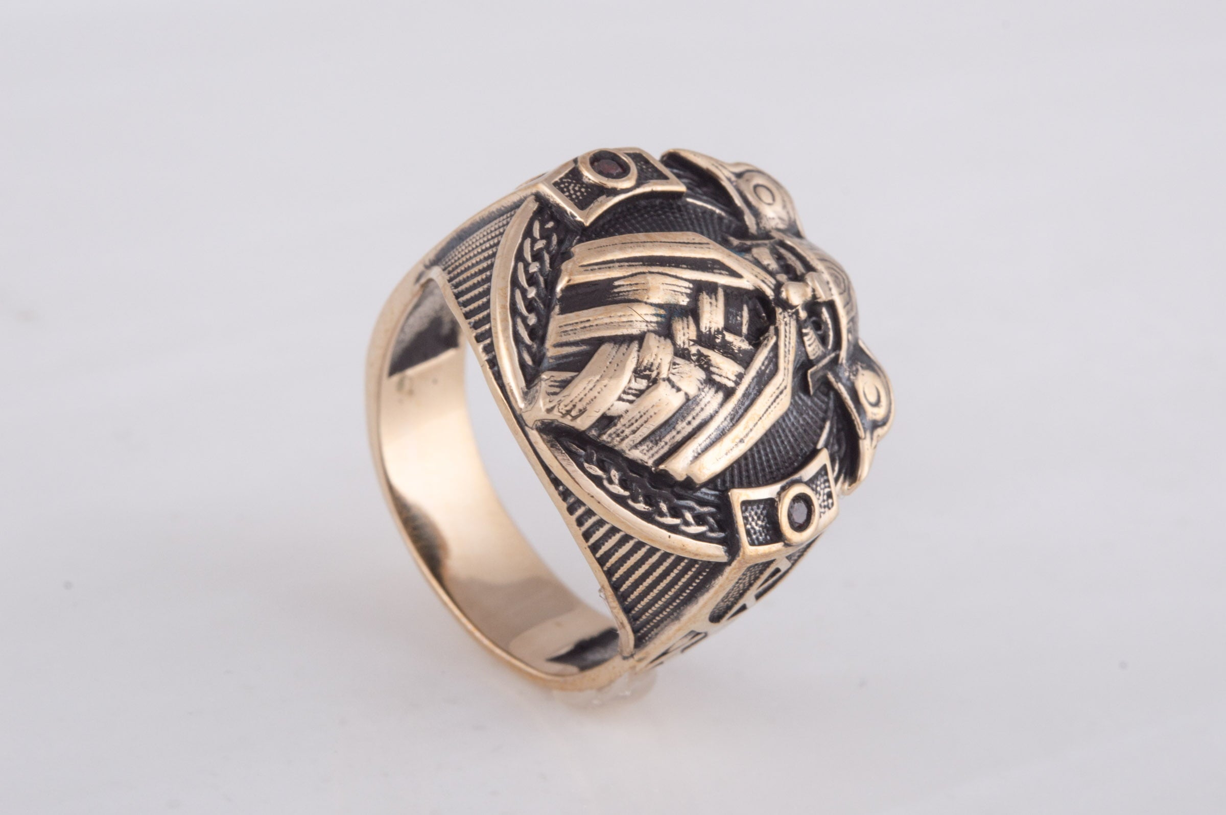 Ring with Odin and Raven Bronze Handcrafted Jewelry - vikingworkshop