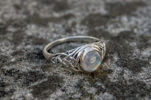 Ring with White Opal Sterling Silver Unique Handmade Jewelry - vikingworkshop