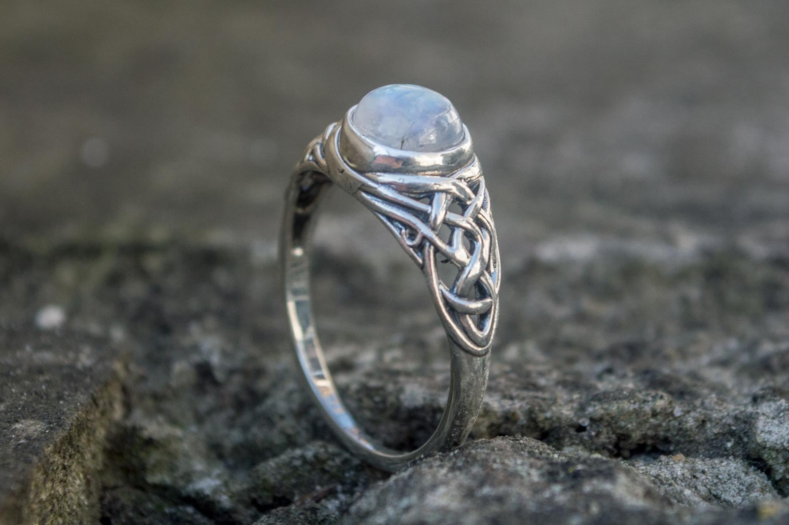 Ring with White Opal Sterling Silver Unique Handmade Jewelry - vikingworkshop