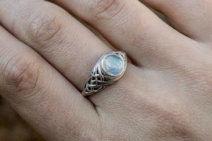 Ring with White Opal Sterling Silver Unique Handmade Jewelry - vikingworkshop