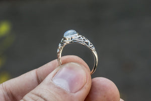 Ring with White Opal Sterling Silver Unique Handmade Jewelry - vikingworkshop