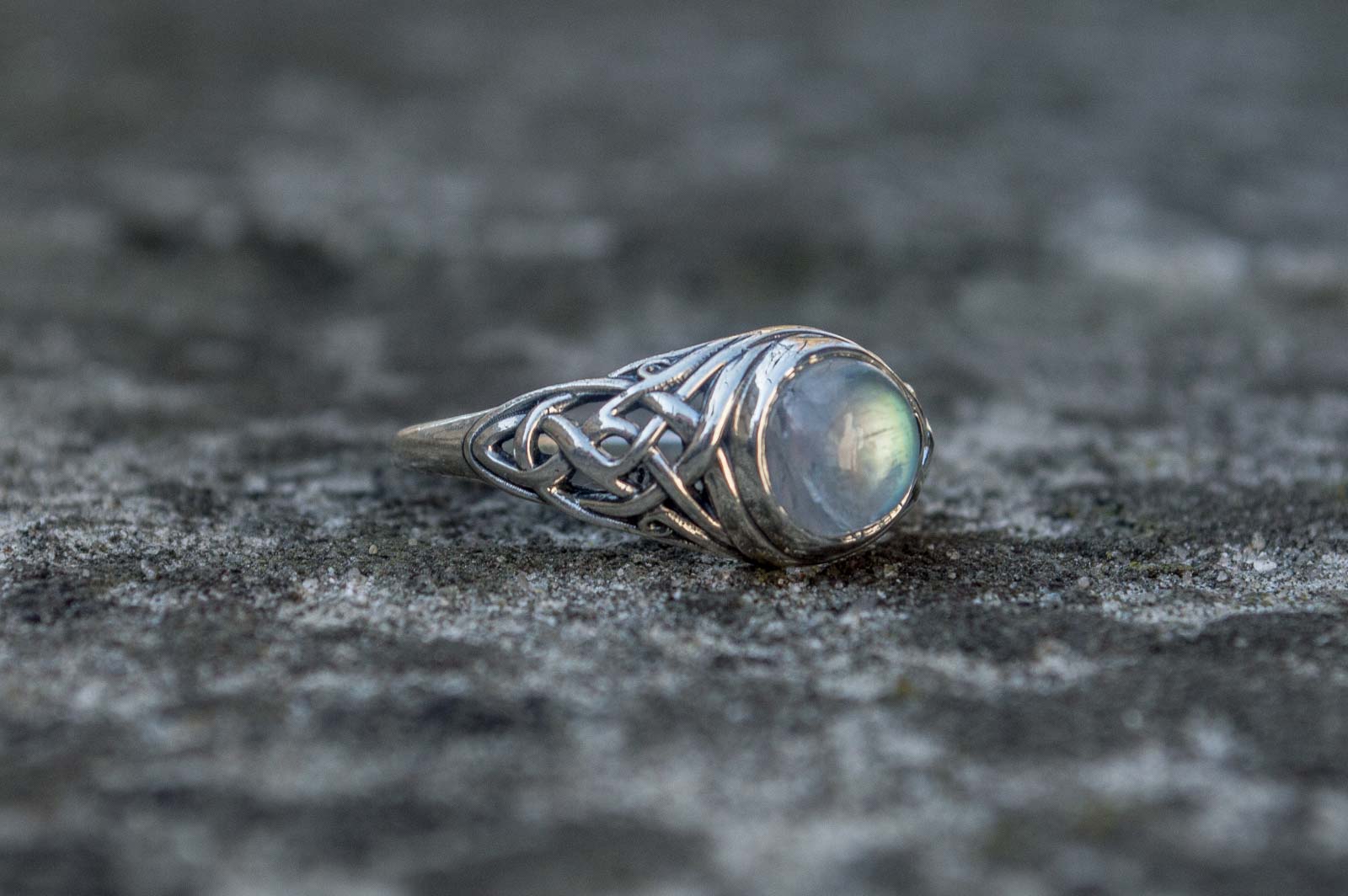 Ring with White Opal Sterling Silver Unique Handmade Jewelry - vikingworkshop