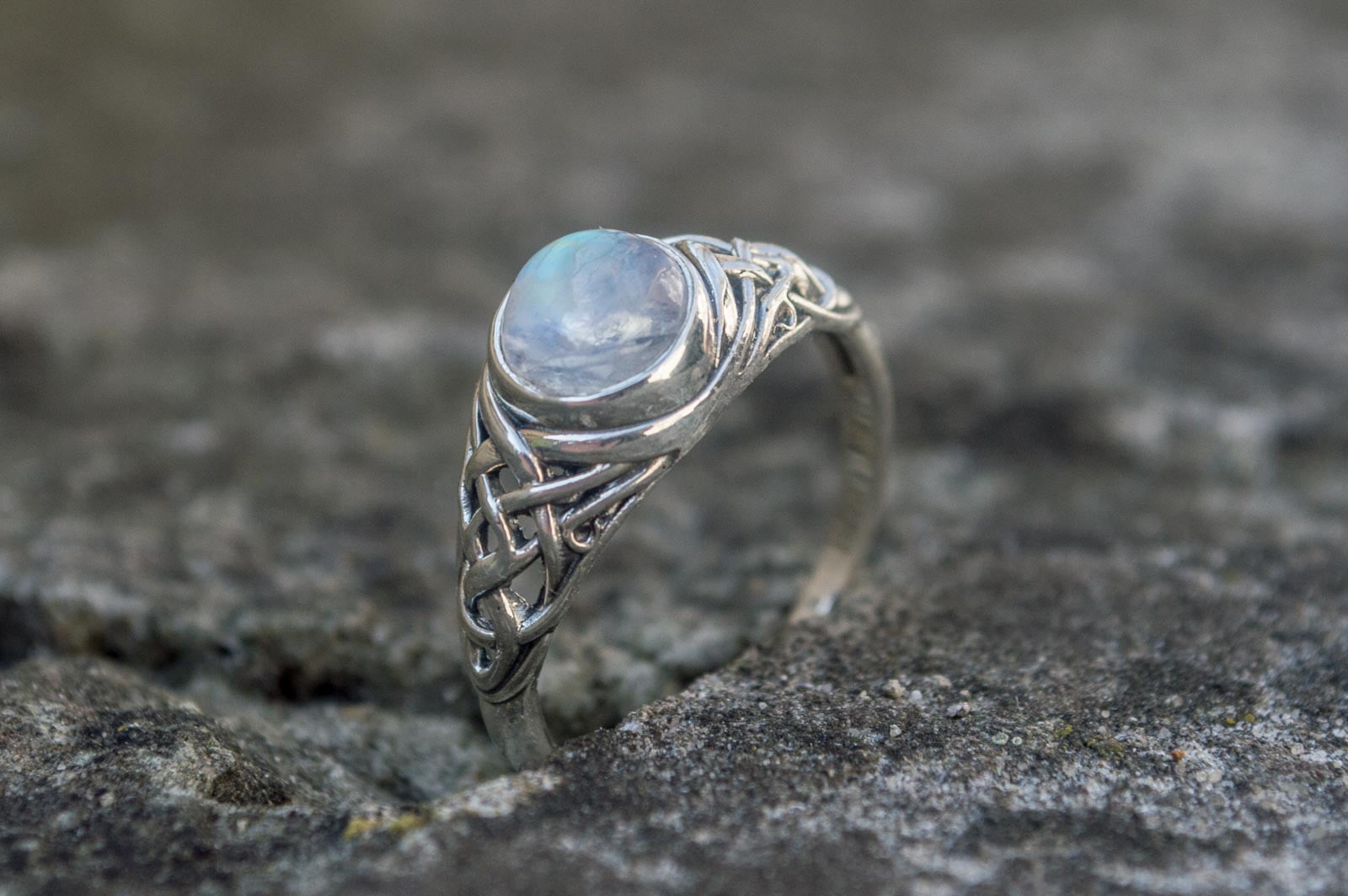 Ring with White Opal Sterling Silver Unique Handmade Jewelry - vikingworkshop