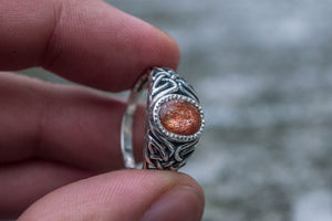 Fashion with Sunstone Ring Sterling Silver Unique Handmade Jewelry - vikingworkshop