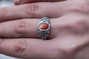 Fashion with Sunstone Ring Sterling Silver Unique Handmade Jewelry - vikingworkshop