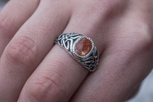 Fashion with Sunstone Ring Sterling Silver Unique Handmade Jewelry - vikingworkshop