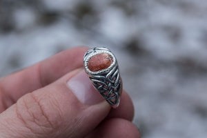 Fashion with Sunstone Ring Sterling Silver Unique Handmade Jewelry - vikingworkshop