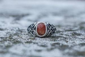 Fashion with Sunstone Ring Sterling Silver Unique Handmade Jewelry - vikingworkshop