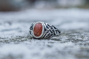 Fashion with Sunstone Ring Sterling Silver Unique Handmade Jewelry - vikingworkshop