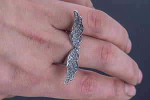 Bird Wings Ring with Gems Sterling Silver Ring Jewelry - vikingworkshop