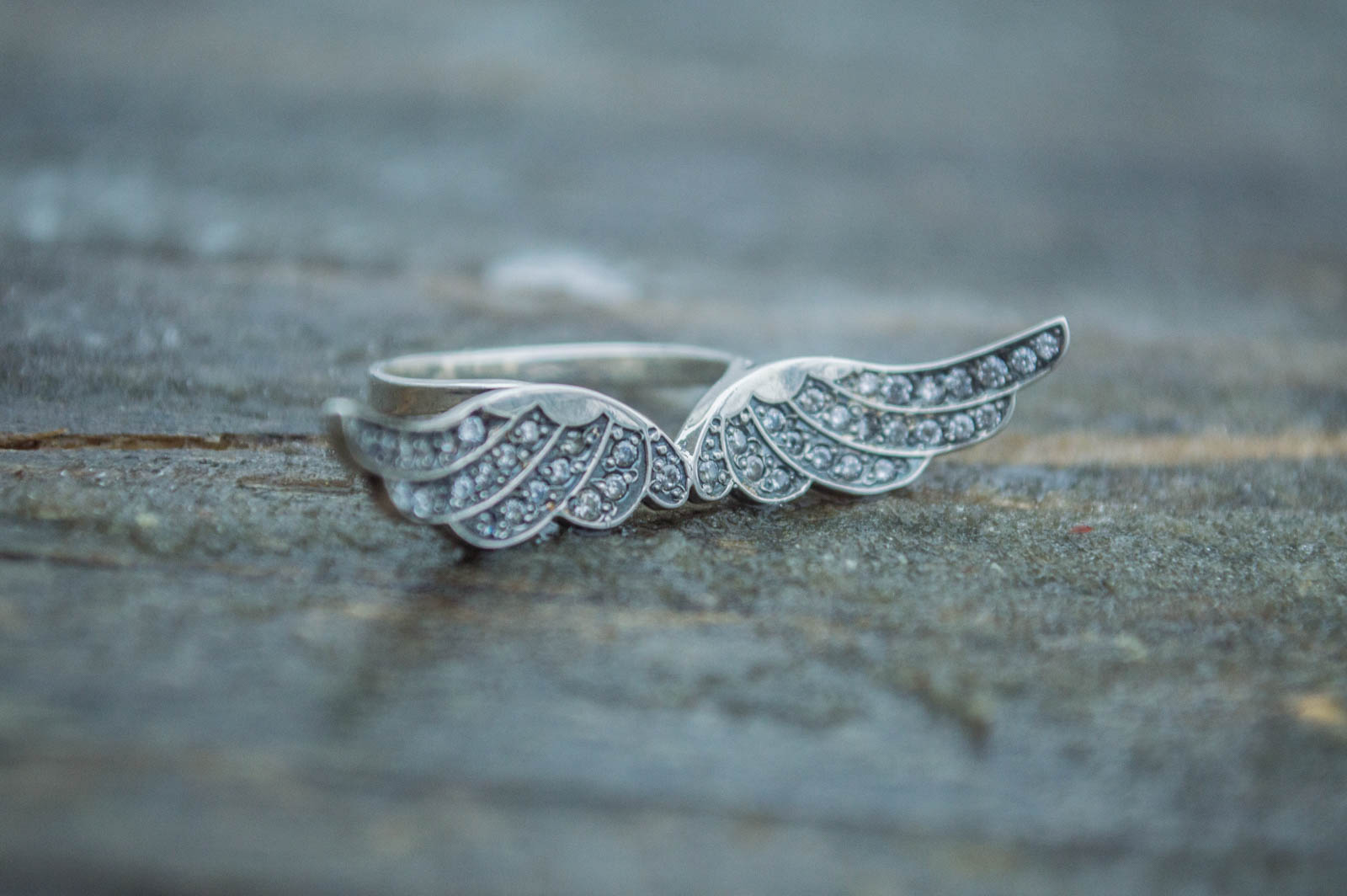 Bird Wings Ring with Gems Sterling Silver Ring Jewelry - vikingworkshop