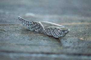 Bird Wings Ring with Gems Sterling Silver Ring Jewelry - vikingworkshop