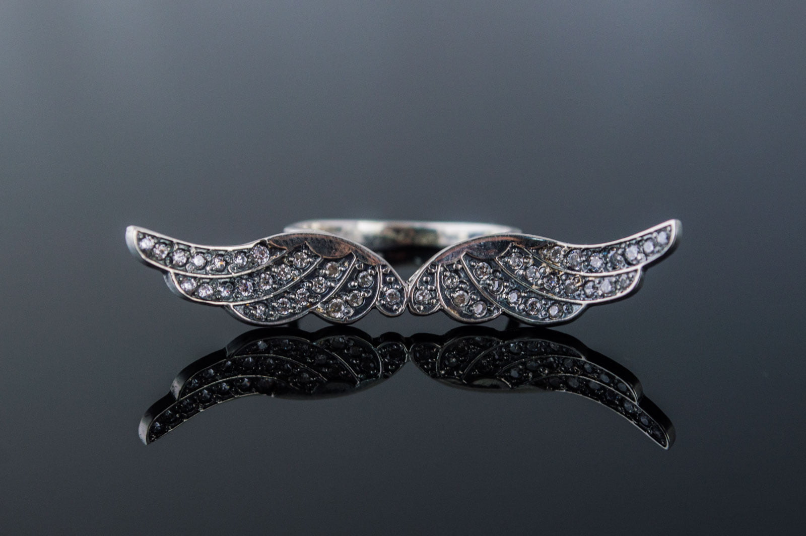 Bird Wings Ring with Gems Sterling Silver Ring Jewelry - vikingworkshop