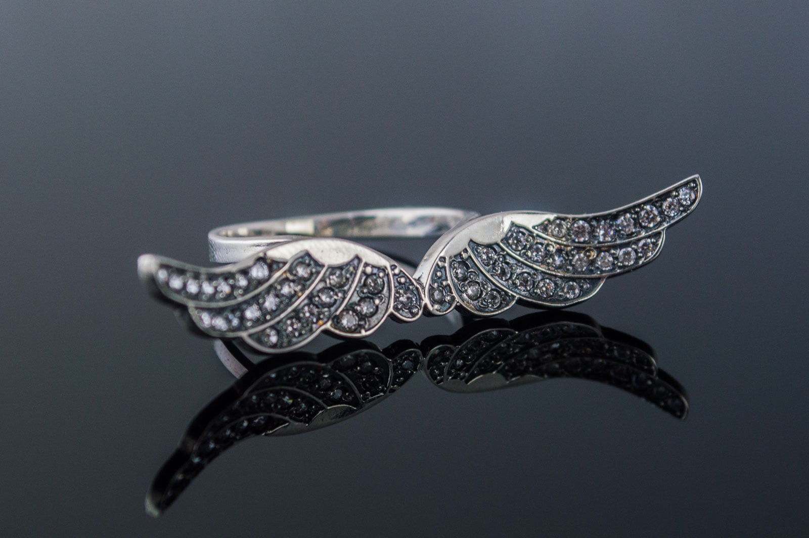 Bird Wings Ring with Gems Sterling Silver Ring Jewelry - vikingworkshop