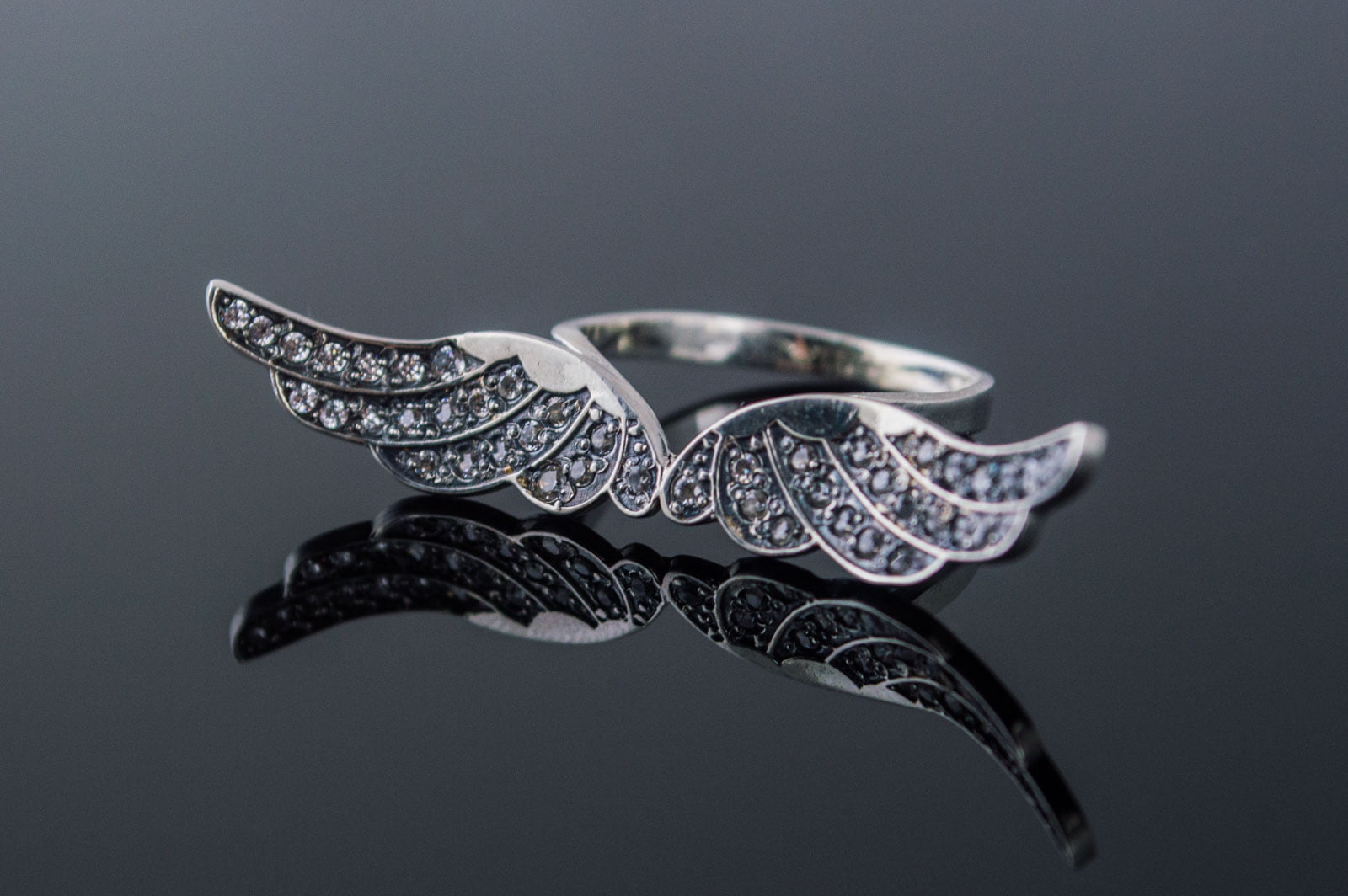 Bird Wings Ring with Gems Sterling Silver Ring Jewelry - vikingworkshop