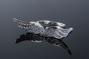 Bird Wings Ring with Gems Sterling Silver Ring Jewelry - vikingworkshop