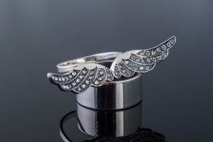 Bird Wings Ring with Gems Sterling Silver Ring Jewelry - vikingworkshop