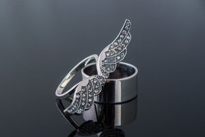 Bird Wings Ring with Gems Sterling Silver Ring Jewelry - vikingworkshop