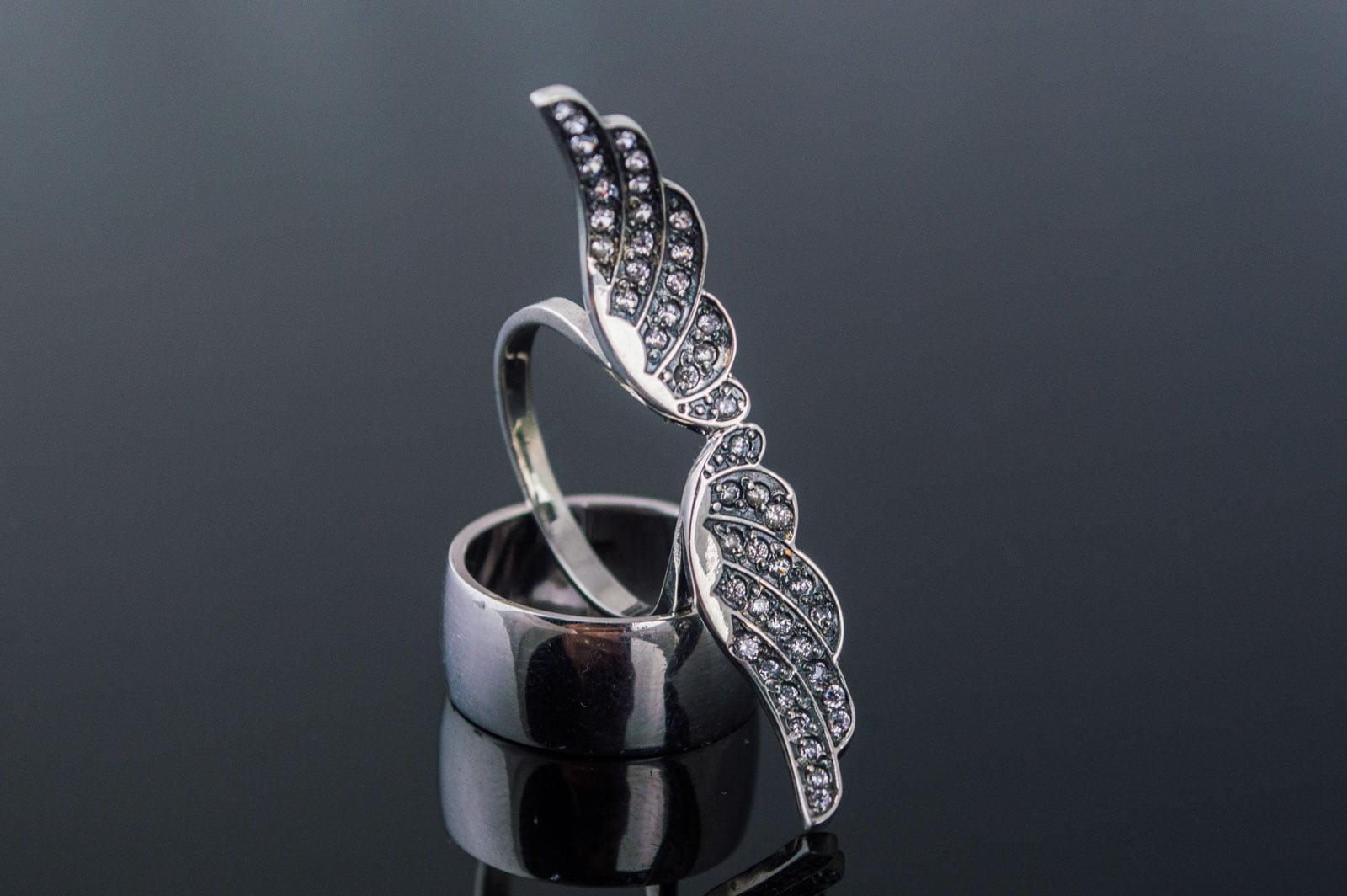 Bird Wings Ring with Gems Sterling Silver Ring Jewelry - vikingworkshop