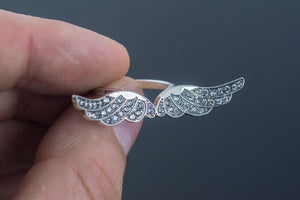 Bird Wings Ring with Gems Sterling Silver Ring Jewelry - vikingworkshop