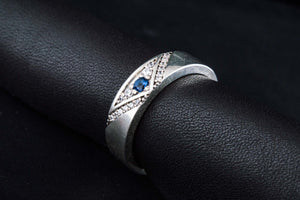 Fashion Ring with Blue Cubic Zirconia Sterling Silver Handmade Jewelry - vikingworkshop