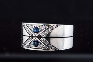 Fashion Ring with Blue Cubic Zirconia Sterling Silver Handmade Jewelry - vikingworkshop