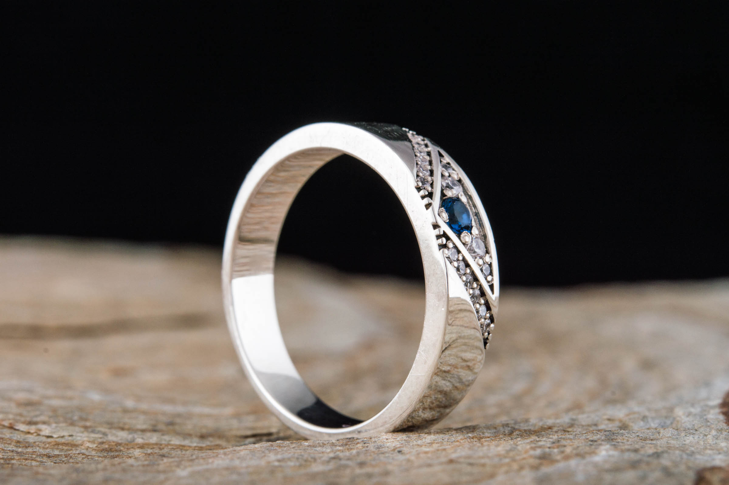 Fashion Ring with Blue Cubic Zirconia Sterling Silver Handmade Jewelry - vikingworkshop