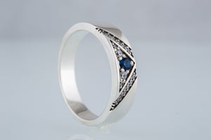 Fashion Ring with Blue Cubic Zirconia Sterling Silver Handmade Jewelry - vikingworkshop