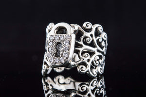 Fashion ring with Ornament and Lock with Cubic Zirconia Sterling Silver Jewelry - vikingworkshop