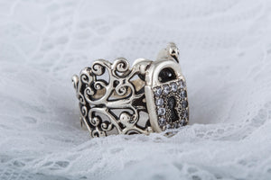 Fashion ring with Ornament and Lock with Cubic Zirconia Sterling Silver Jewelry - vikingworkshop