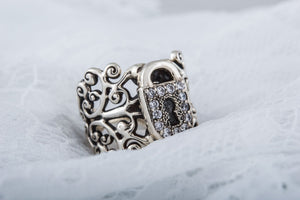 Fashion ring with Ornament and Lock with Cubic Zirconia Sterling Silver Jewelry - vikingworkshop