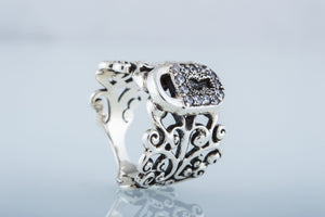 Fashion ring with Ornament and Lock with Cubic Zirconia Sterling Silver Jewelry - vikingworkshop