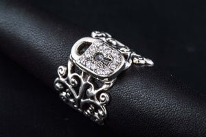 Fashion ring with Ornament and Lock with Cubic Zirconia Sterling Silver Jewelry - vikingworkshop