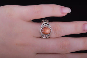 Ring with Sunstone Sterling Silver Jewelry - vikingworkshop