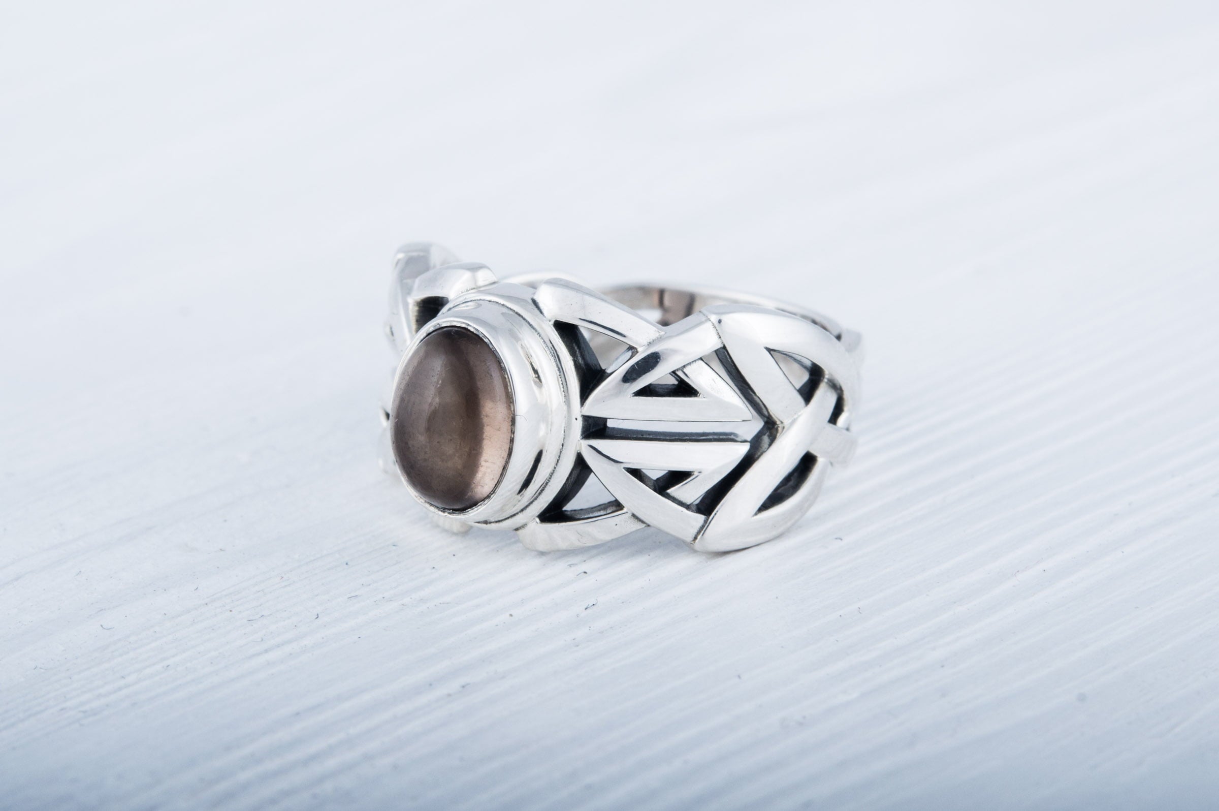 Ring Smoky Quartz Gem Sterling Silver Jewelry - vikingworkshop
