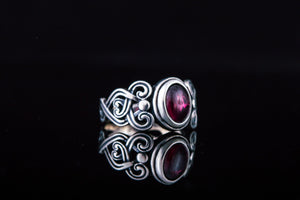 Ring with Garnet Sterling Silver Fashion Jewelry - vikingworkshop