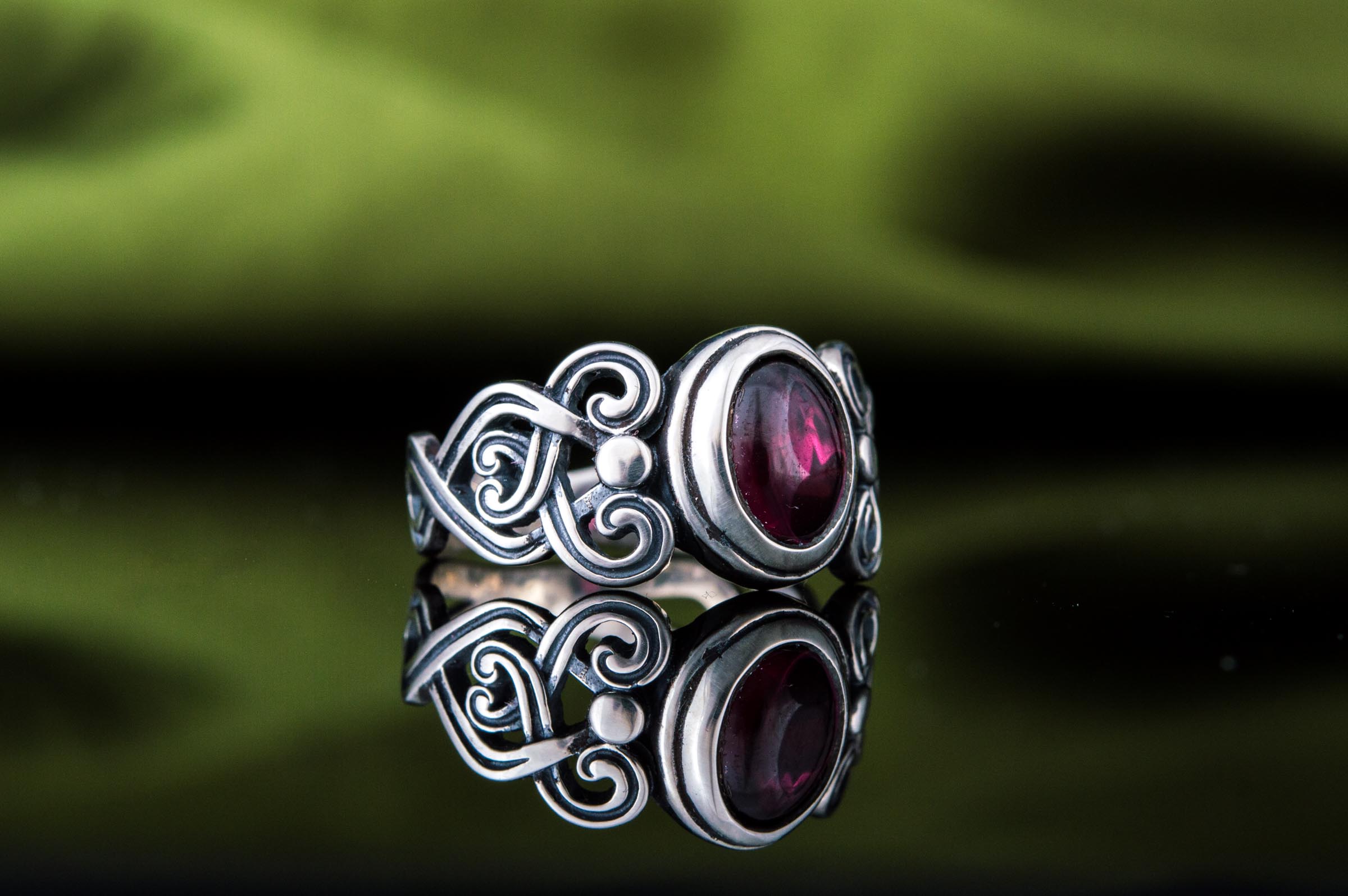 Ring with Garnet Sterling Silver Fashion Jewelry - vikingworkshop