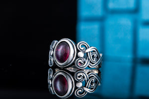 Ring with Garnet Sterling Silver Fashion Jewelry - vikingworkshop