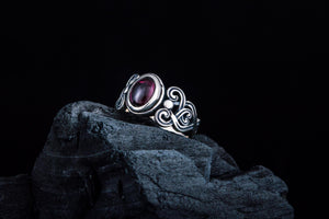 Ring with Garnet Sterling Silver Fashion Jewelry - vikingworkshop