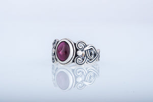 Ring with Garnet Sterling Silver Fashion Jewelry - vikingworkshop