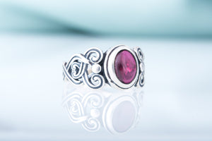 Ring with Garnet Sterling Silver Fashion Jewelry - vikingworkshop