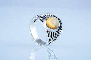 Ring with Citrine and Green Cubic Zirconia Sterling Silver Jewelry - vikingworkshop