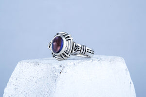 Ring with Triquetra Symbol and Iolite gem Sterling silver handmade Jewelry - vikingworkshop