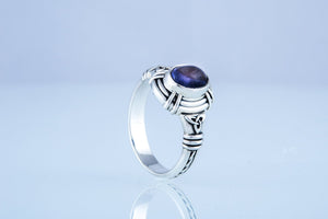 Ring with Triquetra Symbol and Iolite gem Sterling silver handmade Jewelry - vikingworkshop