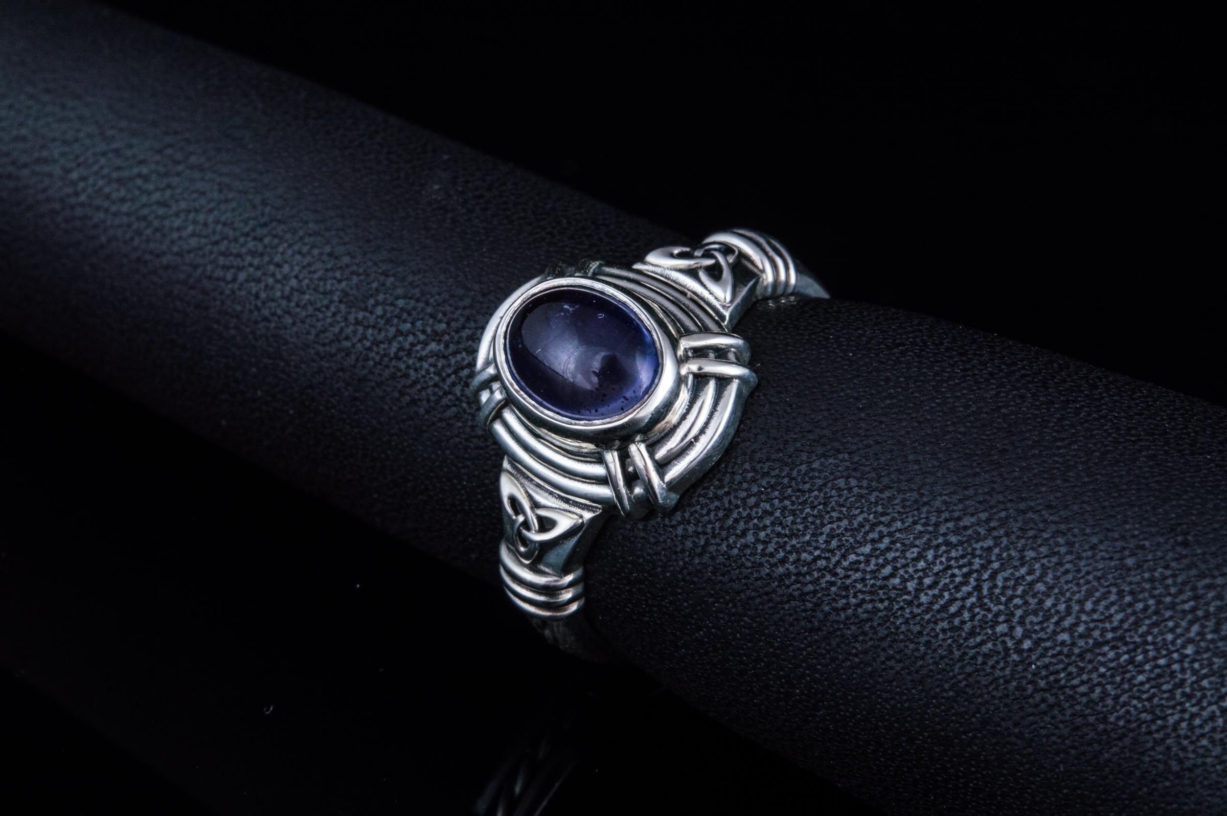 Ring with Triquetra Symbol and Iolite gem Sterling silver handmade Jewelry - vikingworkshop